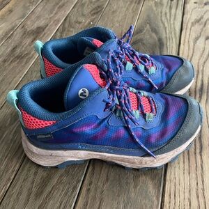 Merrell Moab Speed Mid Waterproof Hiking Boots - Kids' Blue/Purple/Pink, Size 13